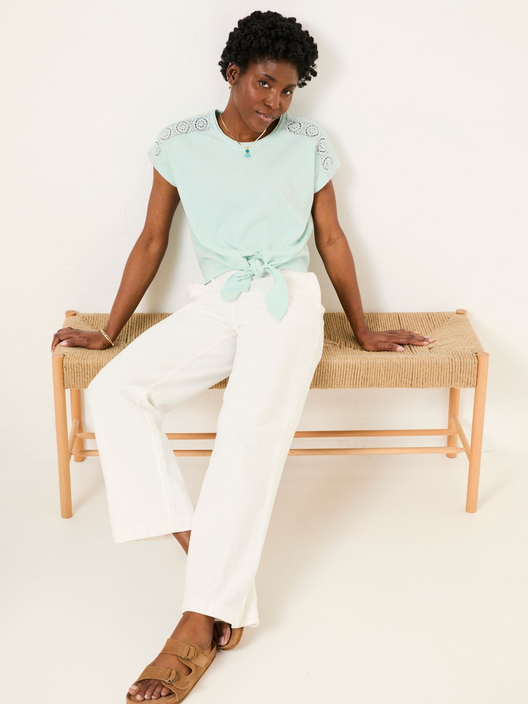 Mint Green Lace Tie Front T Shirt