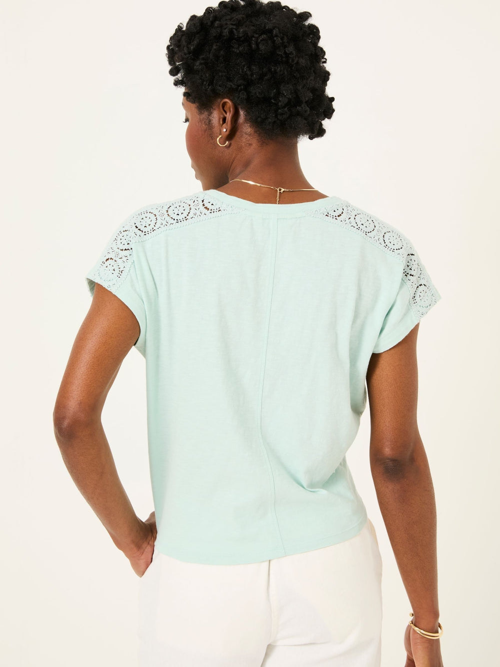 Mint Green Lace Tie Front T Shirt