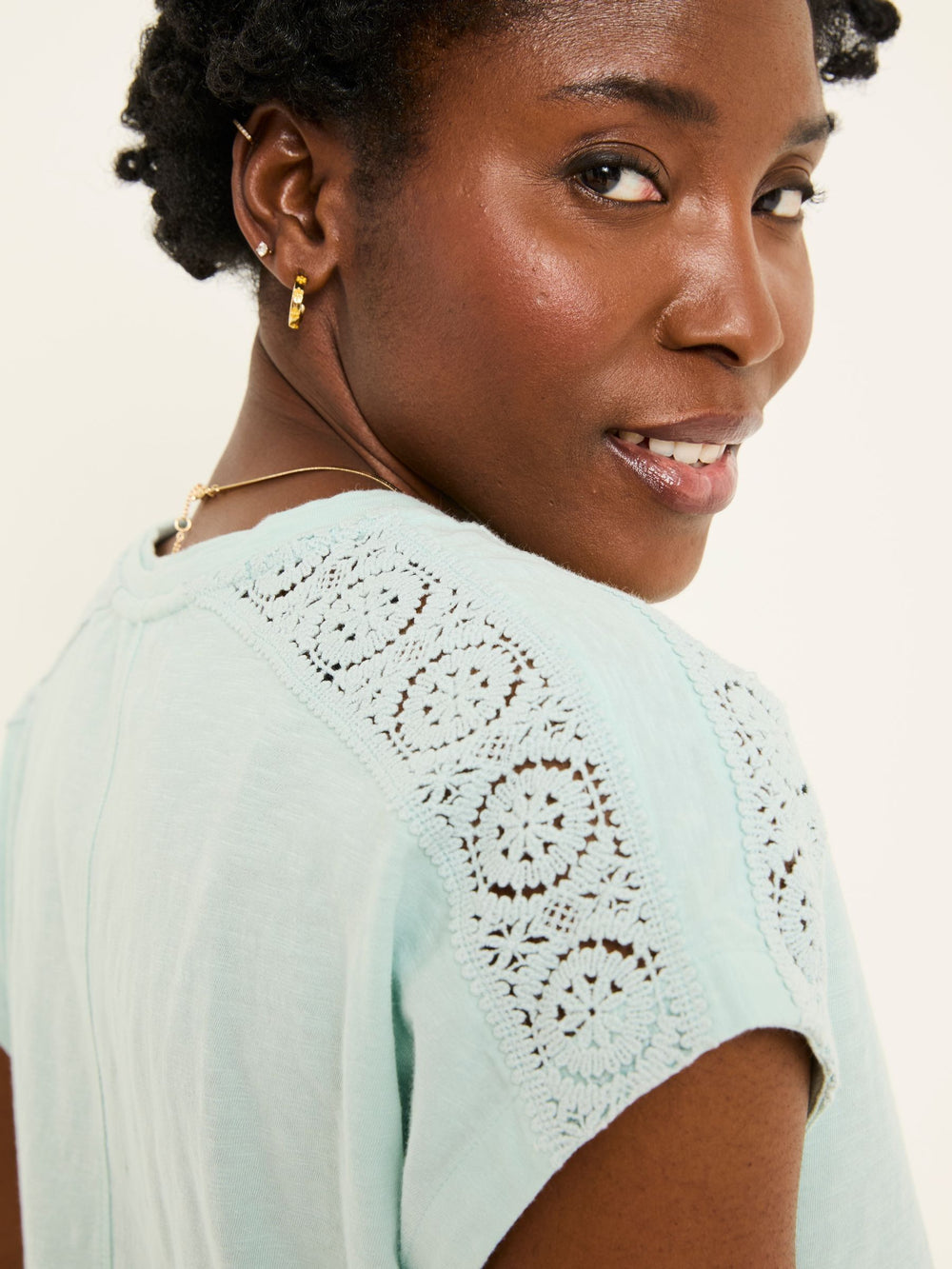 Mint Green Lace Tie Front T Shirt
