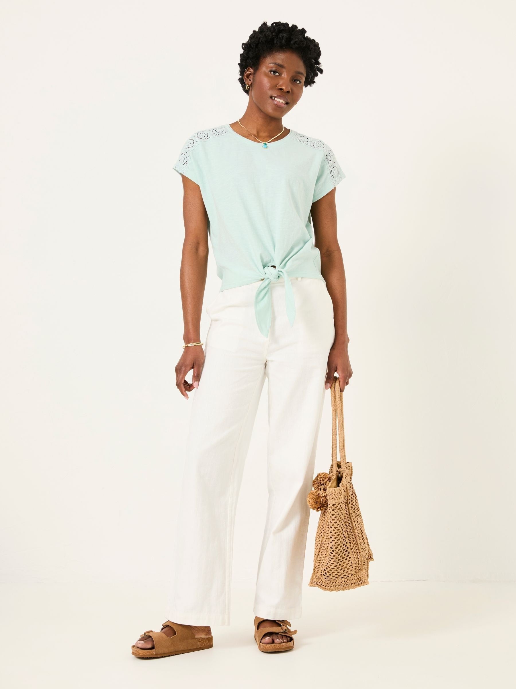 Mint Green Lace Tie Front T Shirt