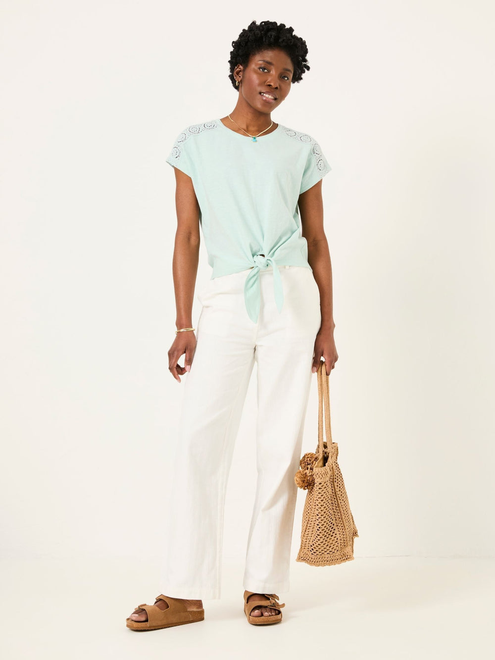 Mint Green Lace Tie Front T Shirt