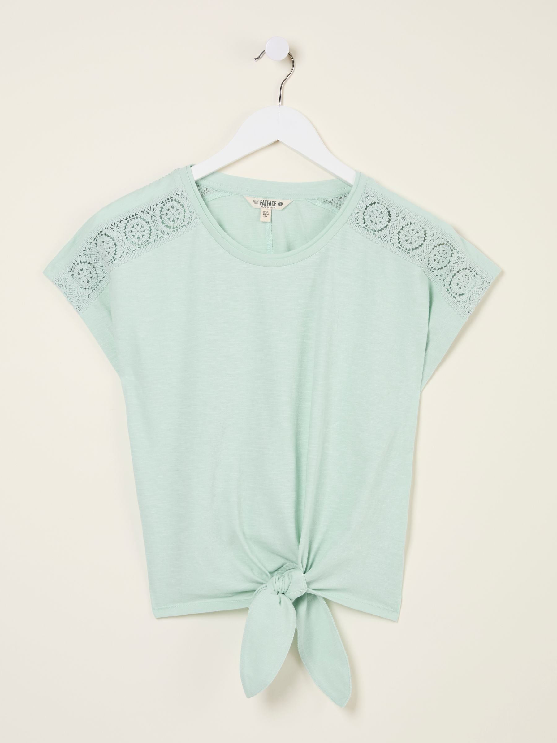 Mint Green Lace Tie Front T Shirt