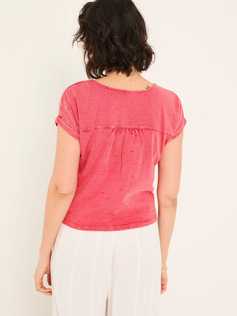 Rust Red Palm Tree Graphic Tie Front T Shirt