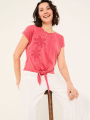 Rust Red Palm Tree Graphic Tie Front T Shirt