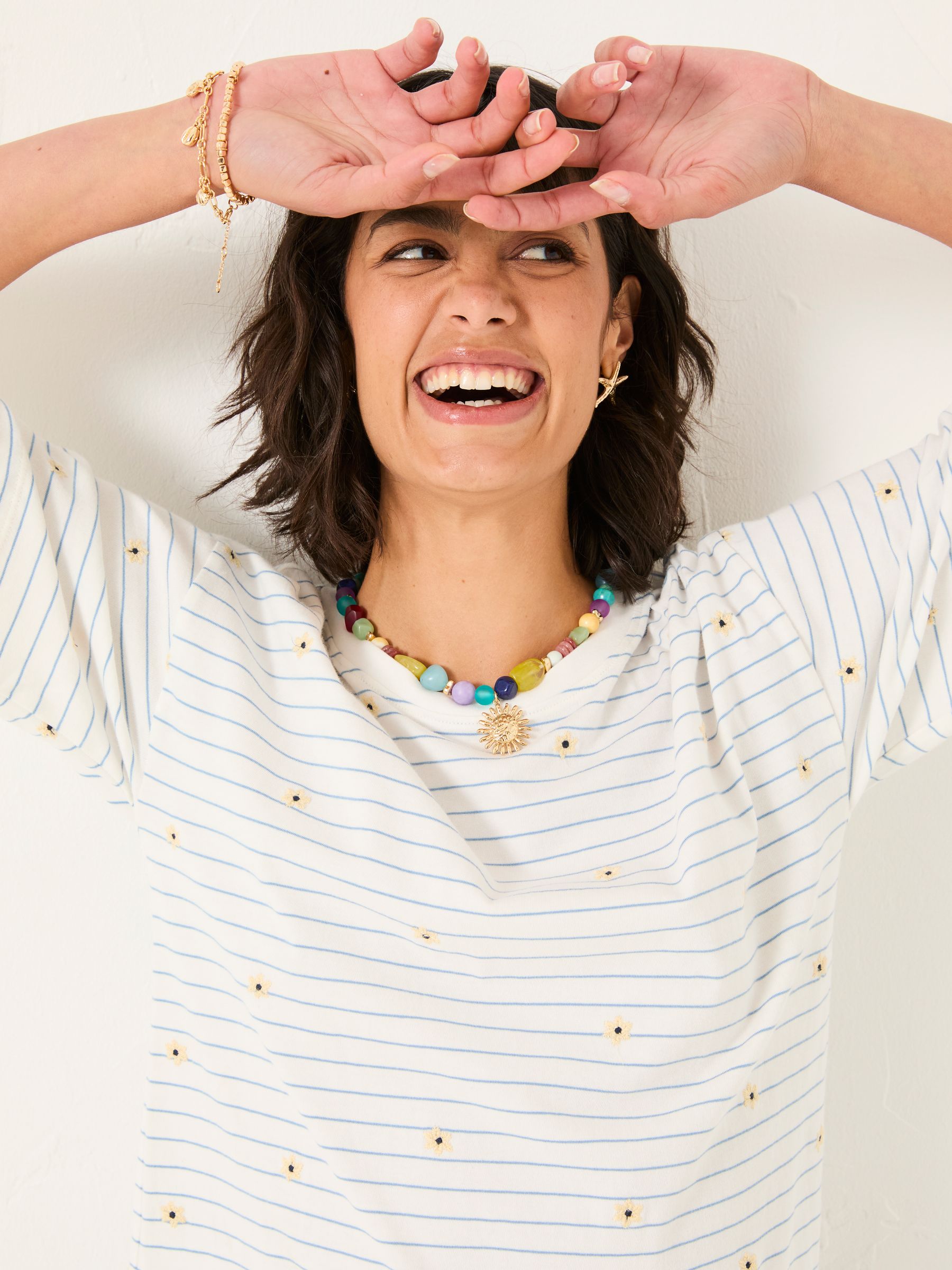Maddie Ivory Embroidered Stripe T Shirt