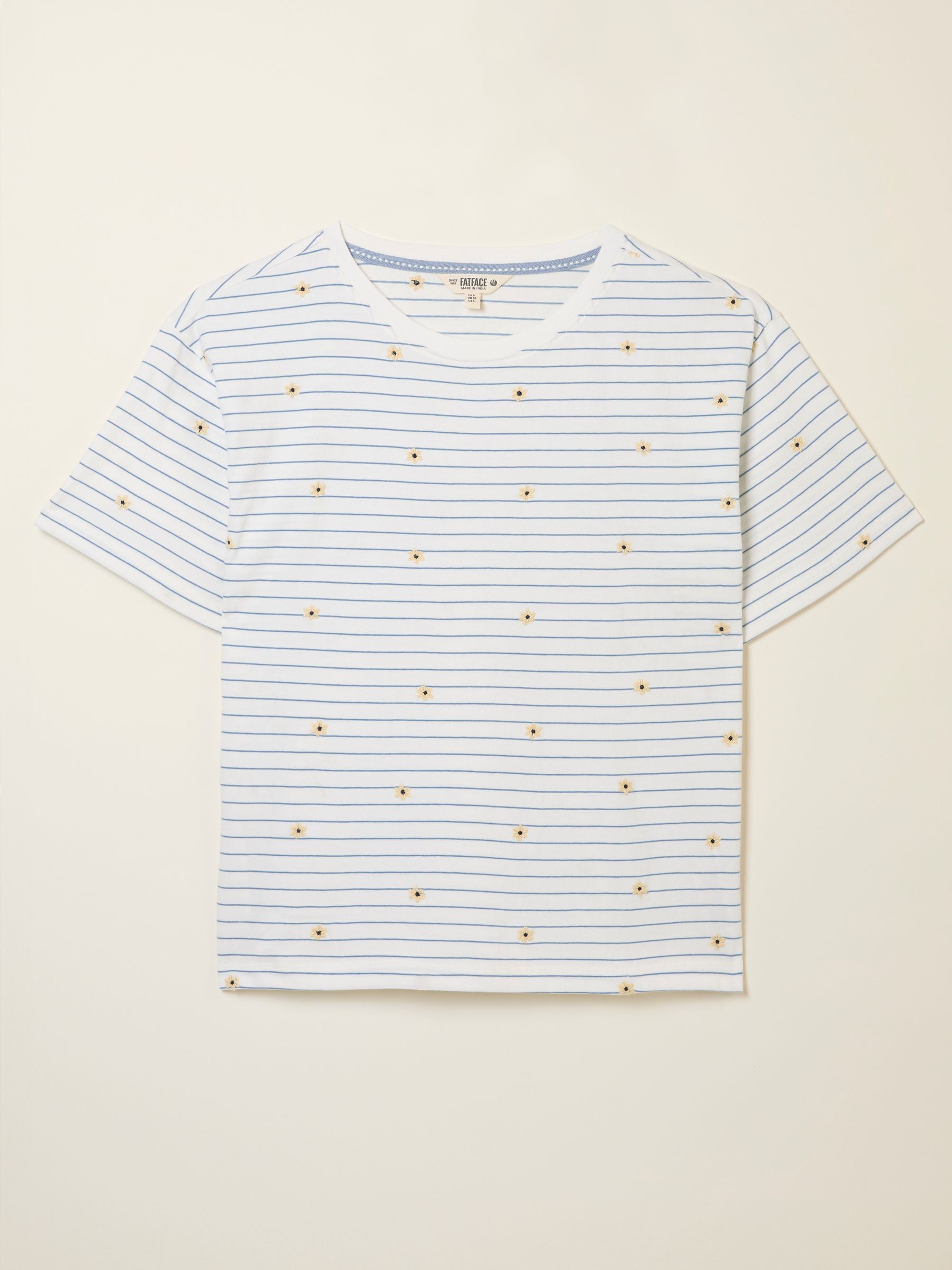 Maddie Ivory Embroidered Stripe T Shirt