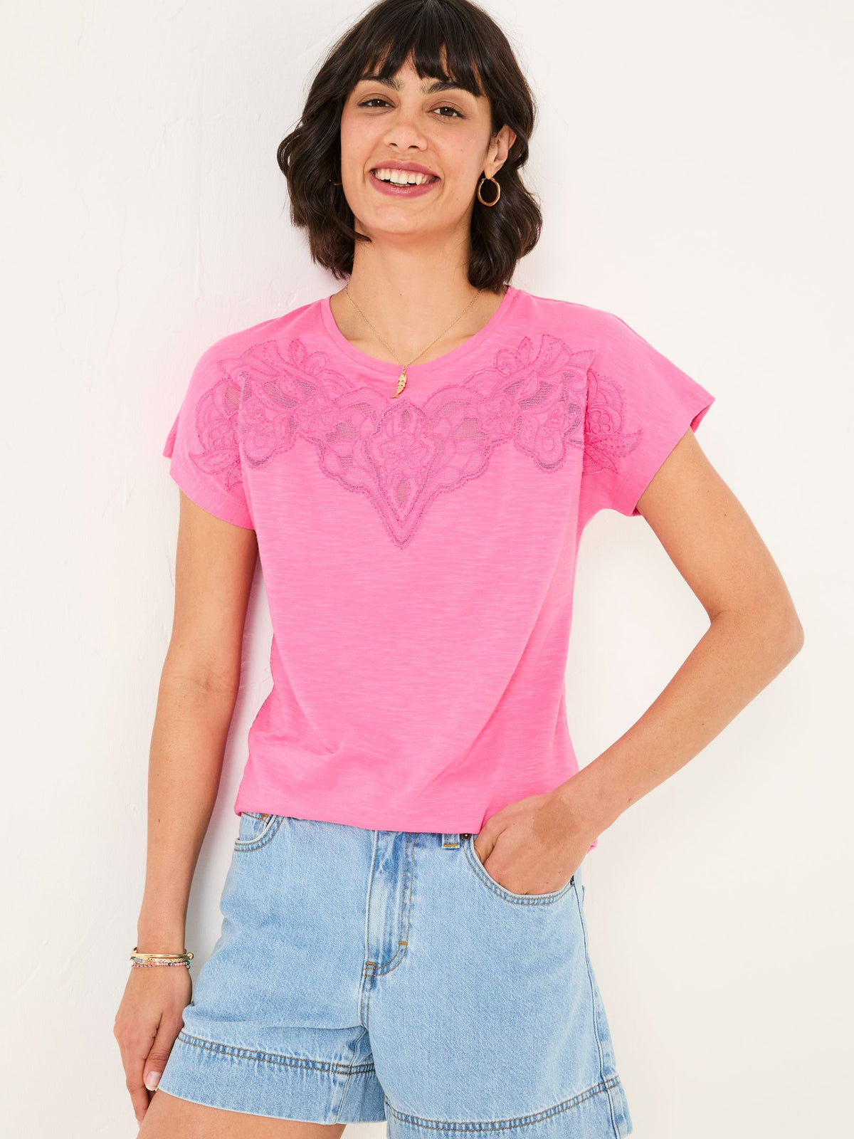 Chloe Mid Pink Lace Cutwork T-Shirt