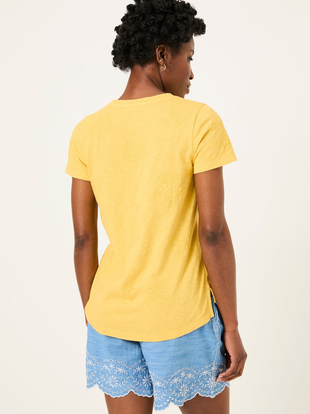 Natalie Light Yellow Beeble Embroidered T Shirt