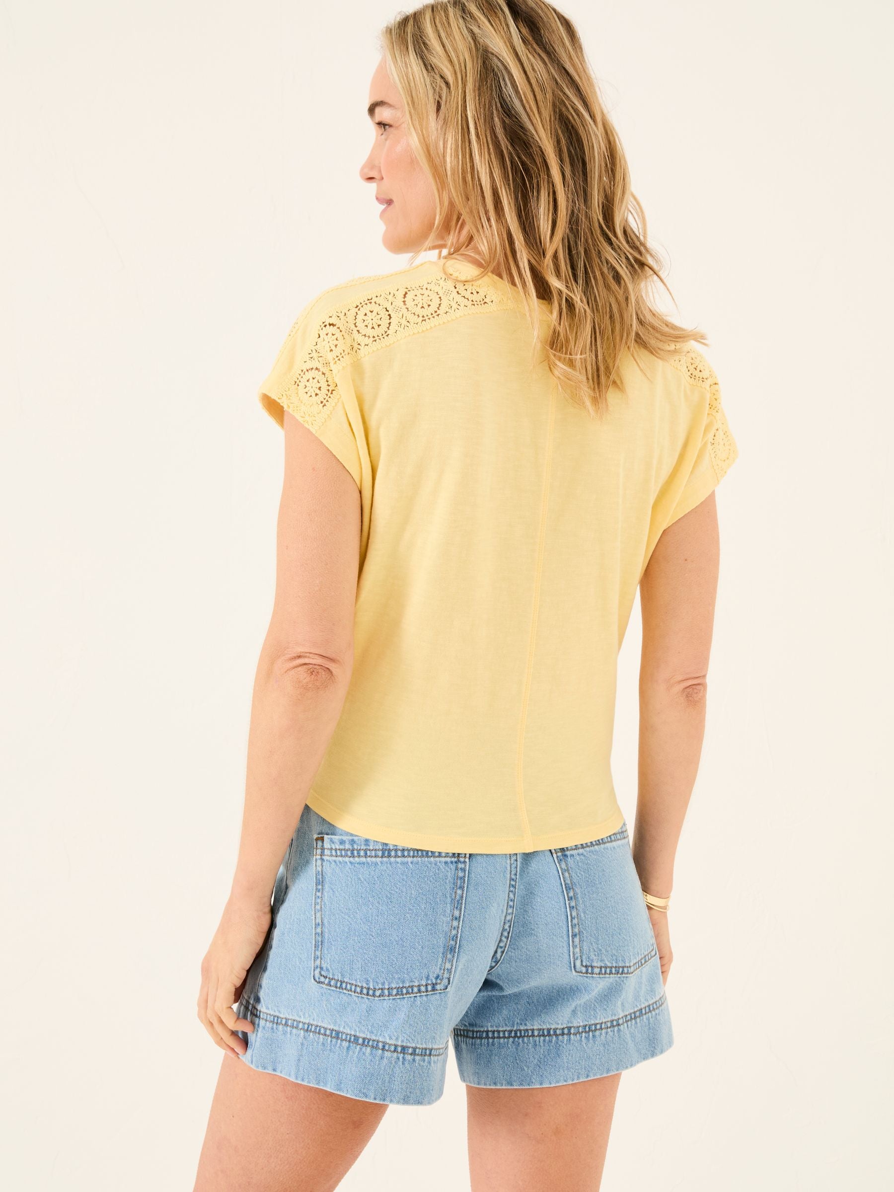 Light Yellow Lace Tie Front T Shirt