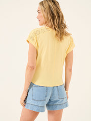 Light Yellow Lace Tie Front T Shirt