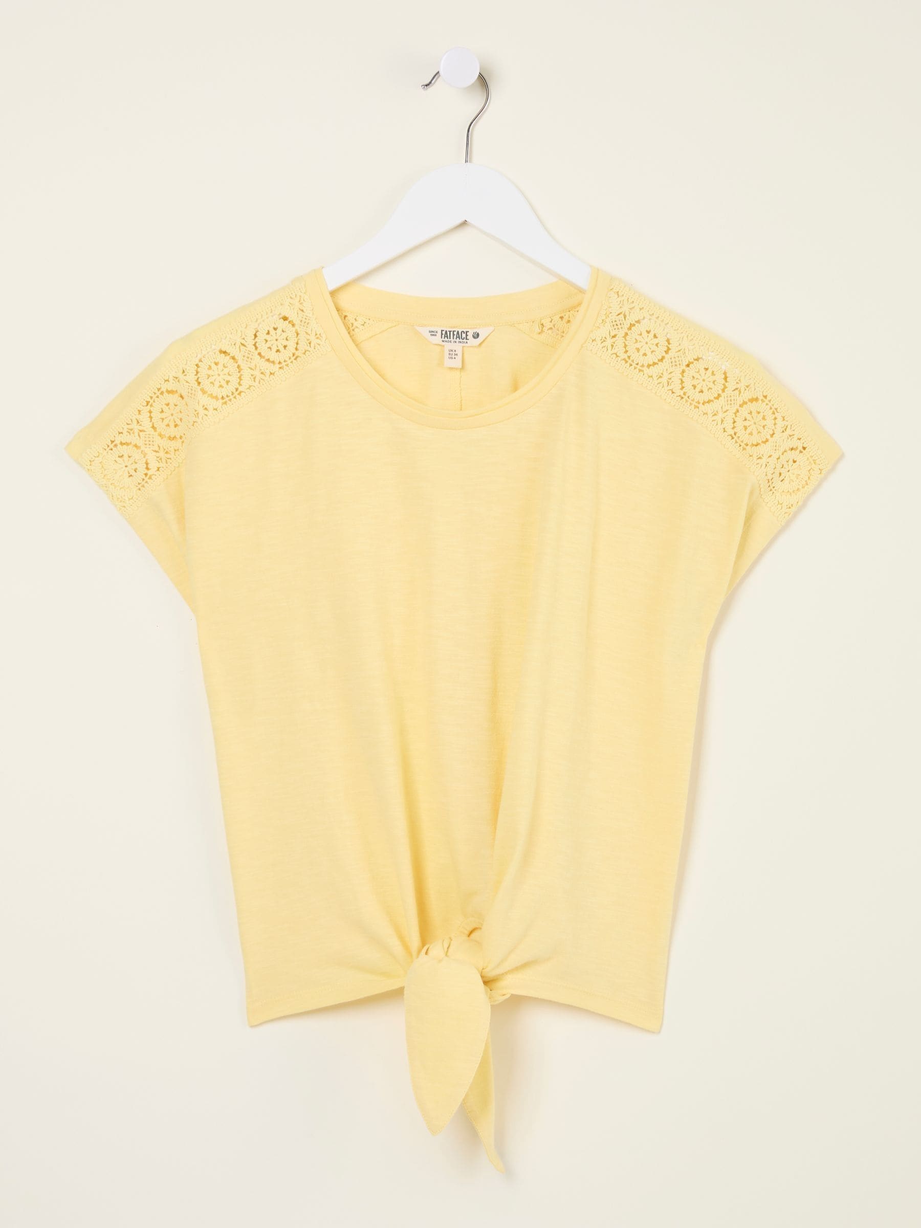 Light Yellow Lace Tie Front T Shirt