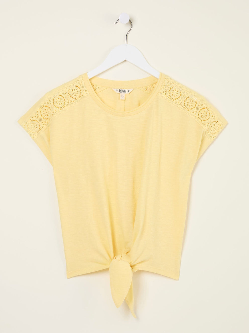 Light Yellow Lace Tie Front T Shirt