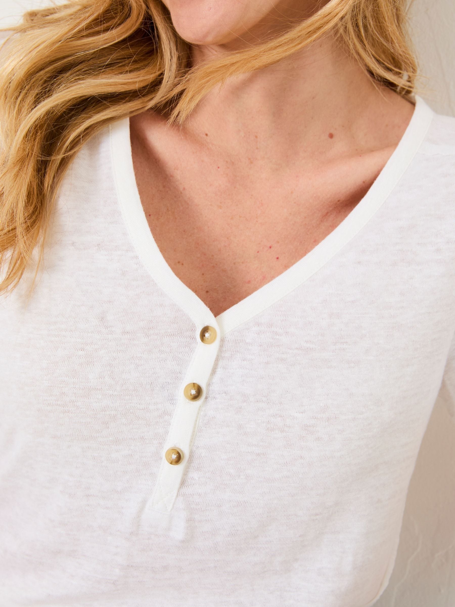 Lena White Linen Henley Top