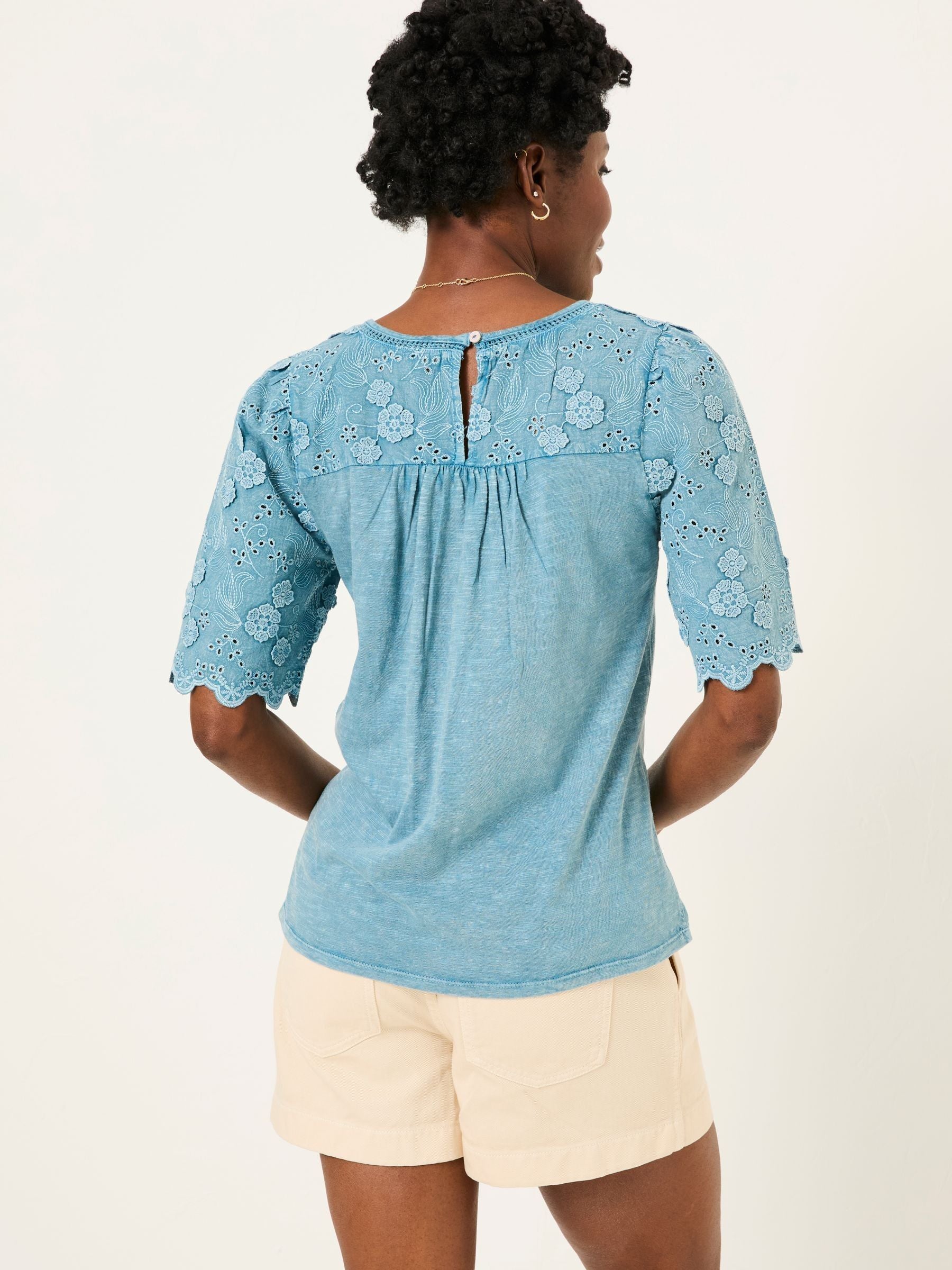 Denim Blue Pretty Broderie Top