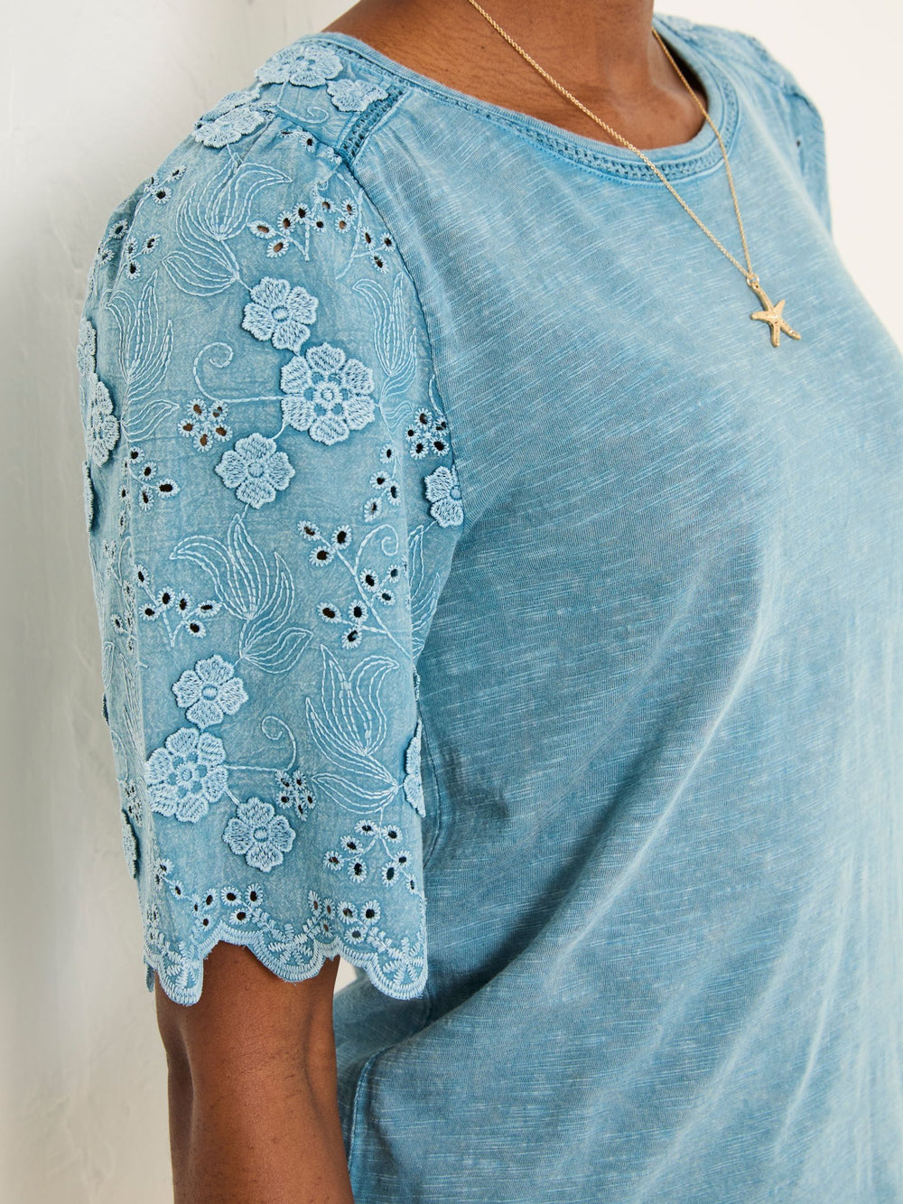 Denim Blue Pretty Broderie Top