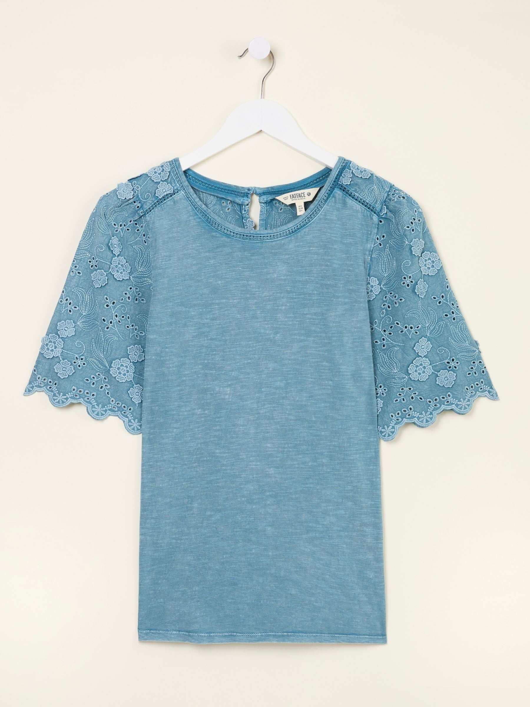 Denim Blue Pretty Broderie Top