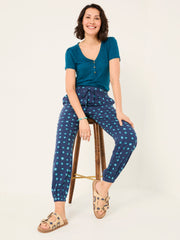 Lena Dark Teal Linen Henley Top