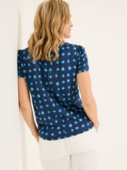 Lena Teal Blue Mini Spot Linen Henley Top