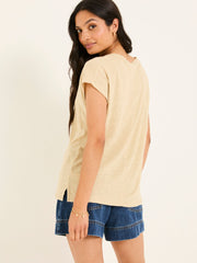 Oatmeal 100% Linen Notch Neck Top