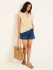 Oatmeal 100% Linen Notch Neck Top