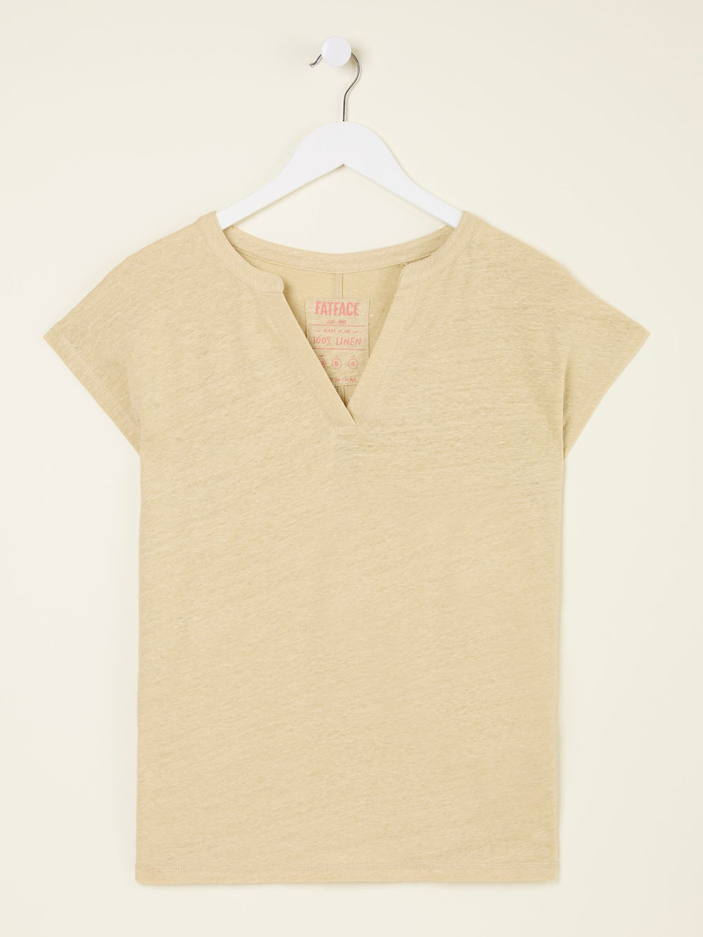 Oatmeal 100% Linen Notch Neck Top