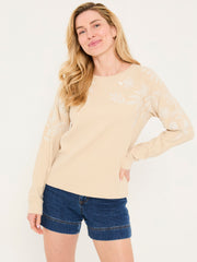 Ellie Natural Embroidered Crew Sweatshirt
