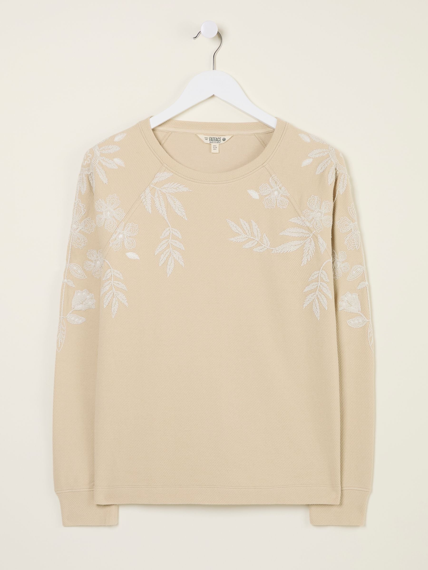 Ellie Natural Embroidered Crew Sweatshirt