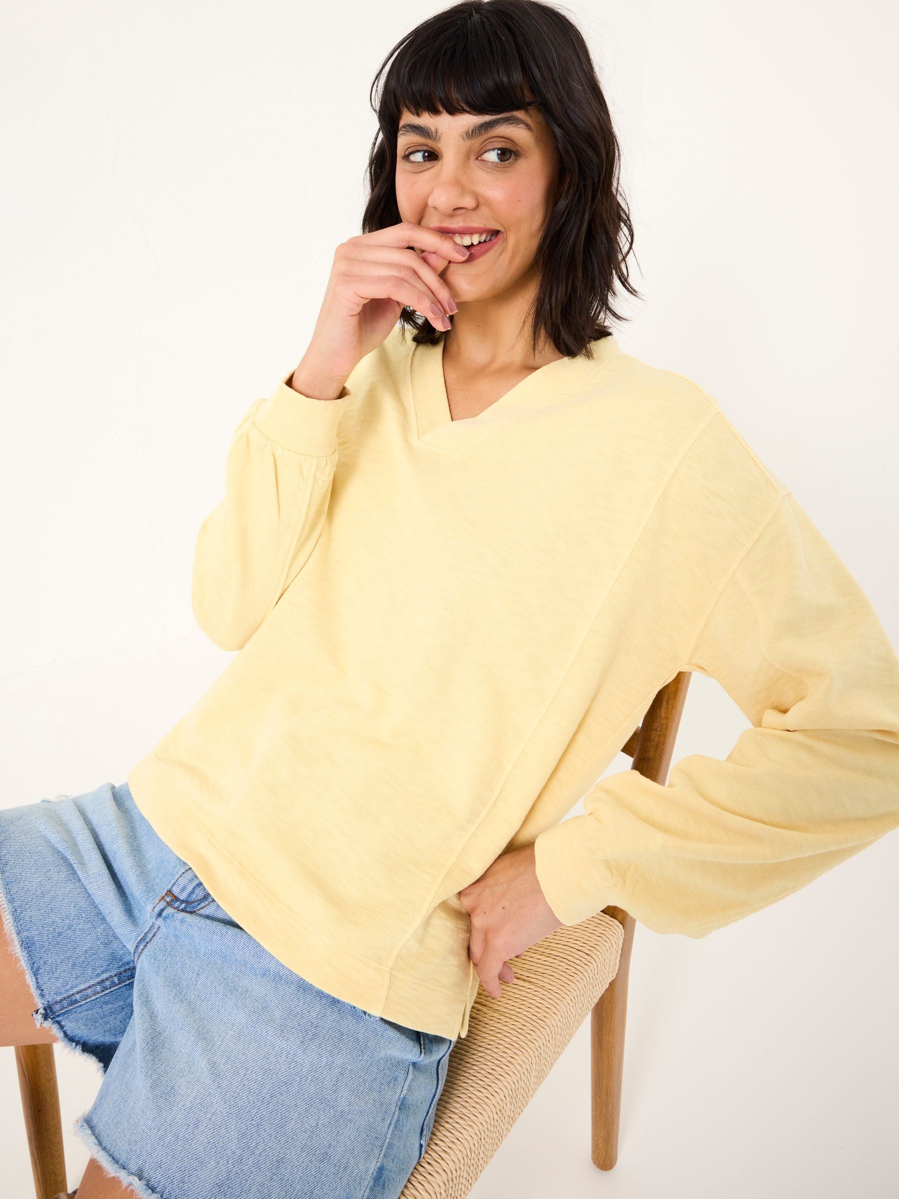 Gigi Light Yellow V Neck Sweatshirt