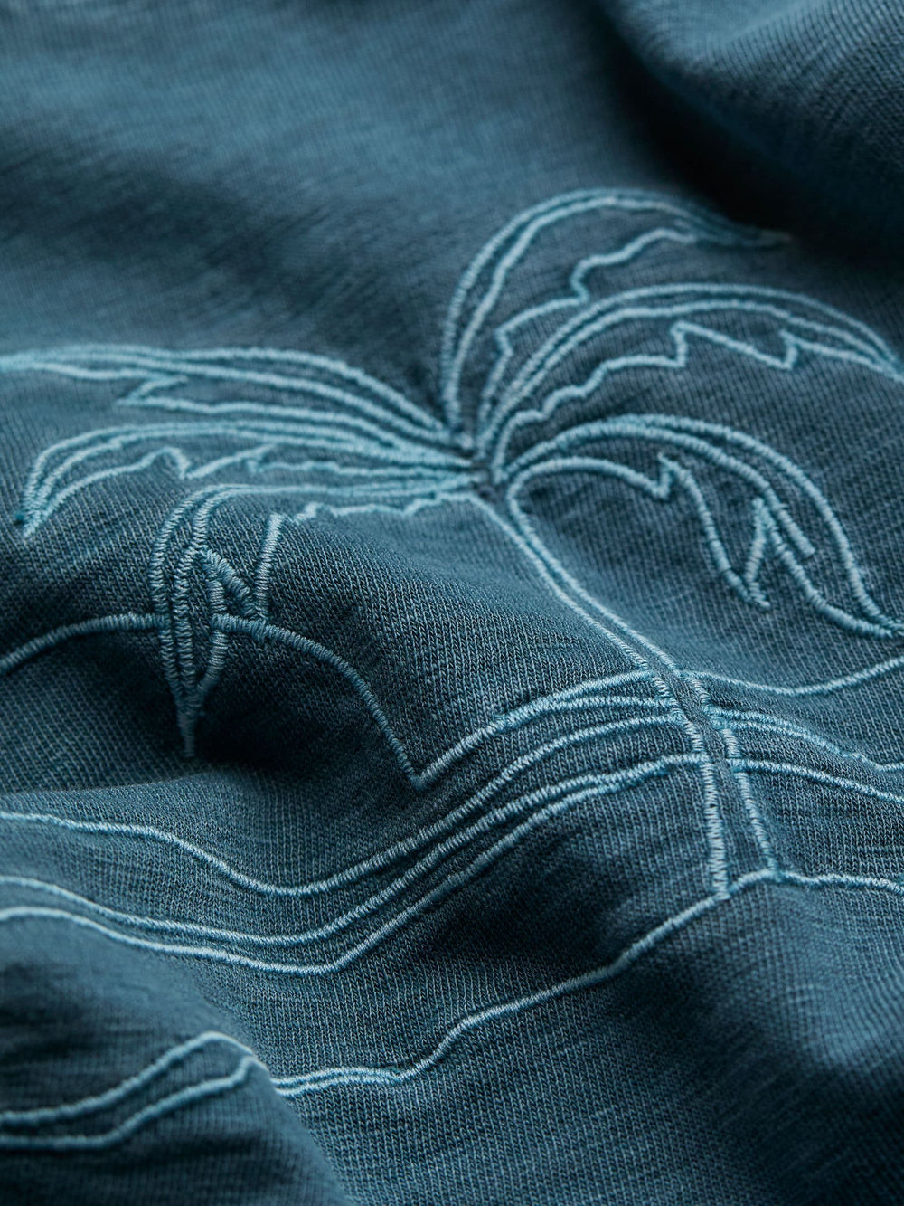 Gia Dark Teal Blue Embroidered Graphic Crew Sweatshirt