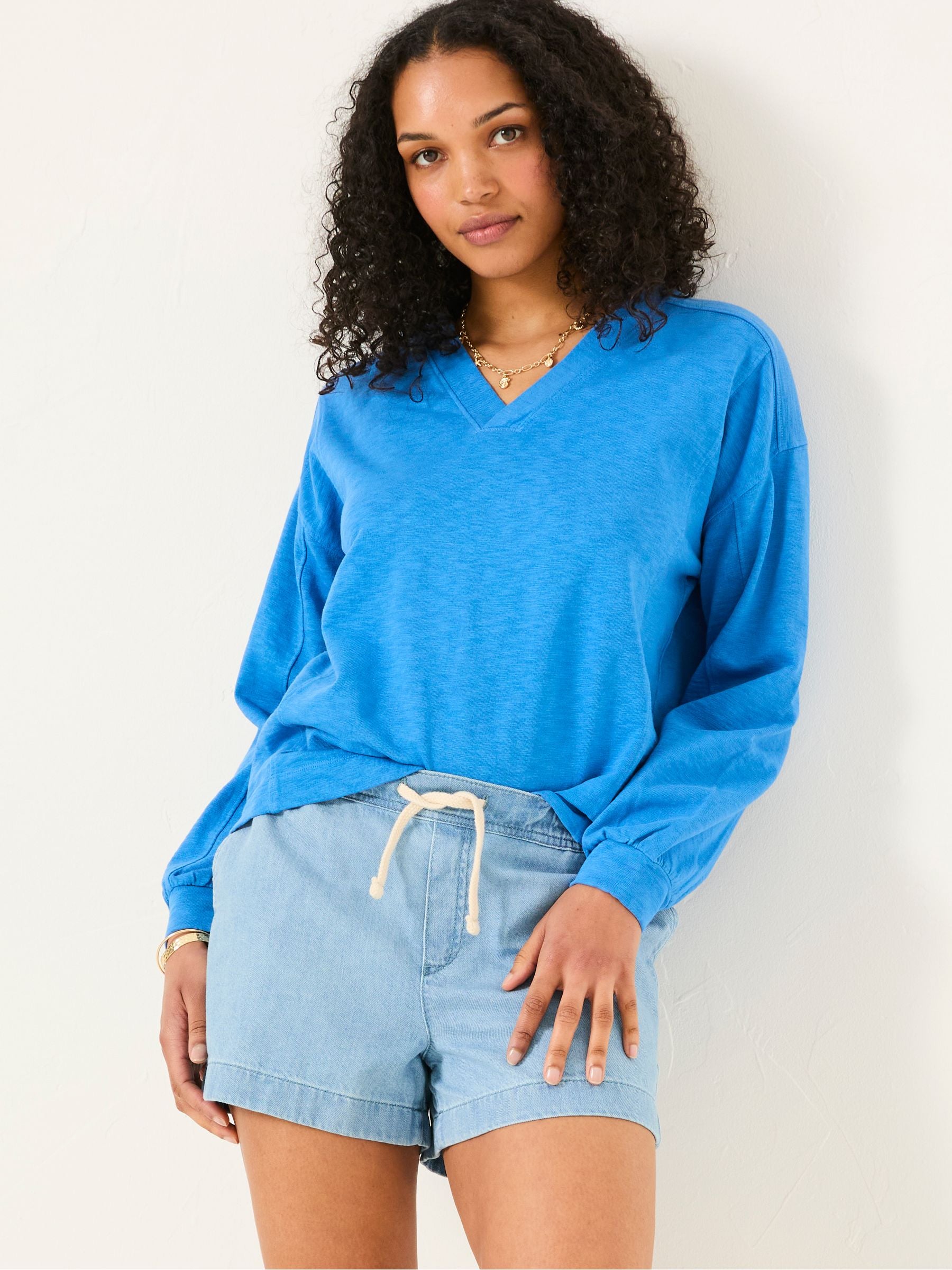 Gigi Mid Blue V Neck Sweatshirt
