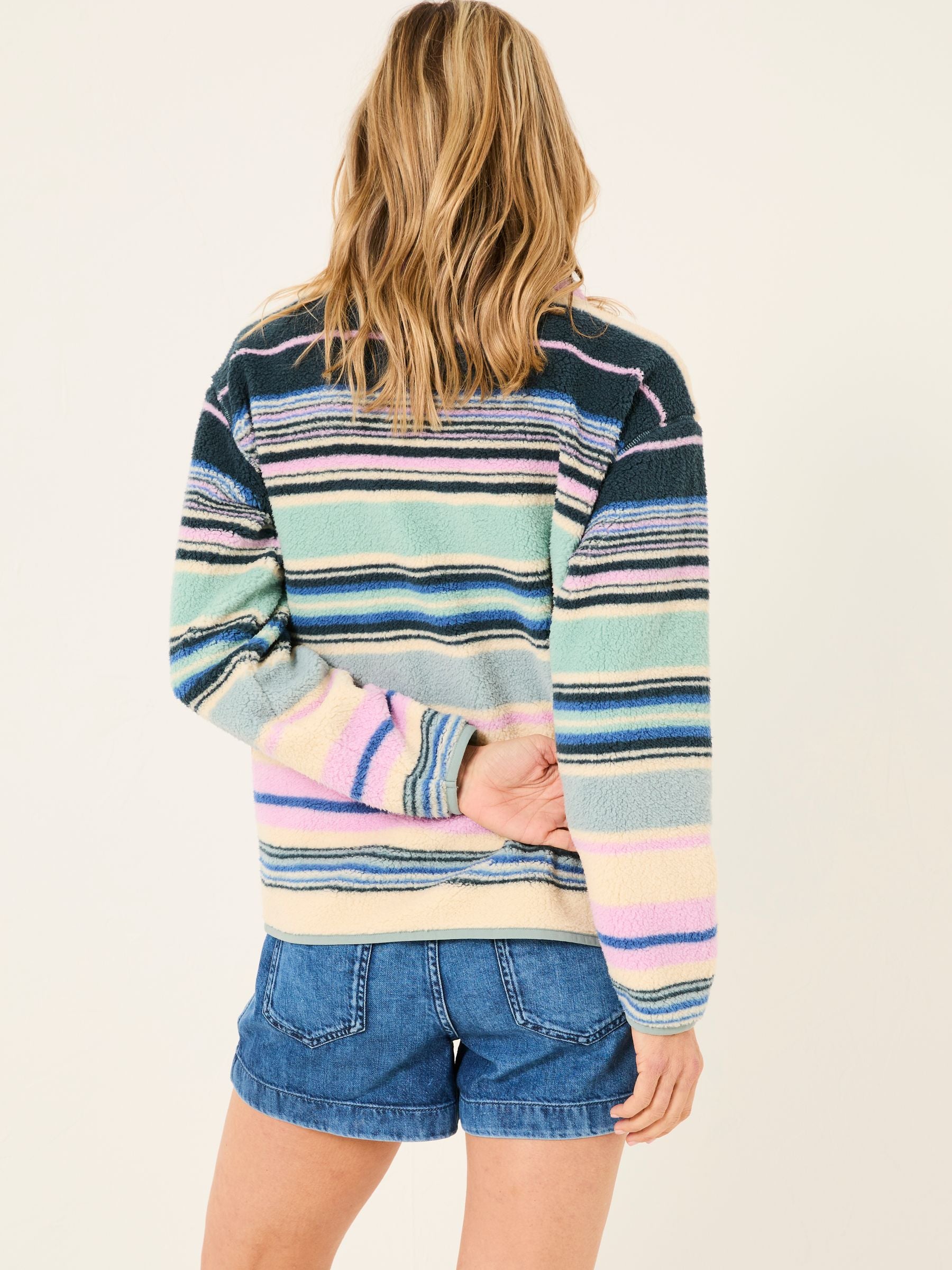 Multi Stripe Zip Through Fleece