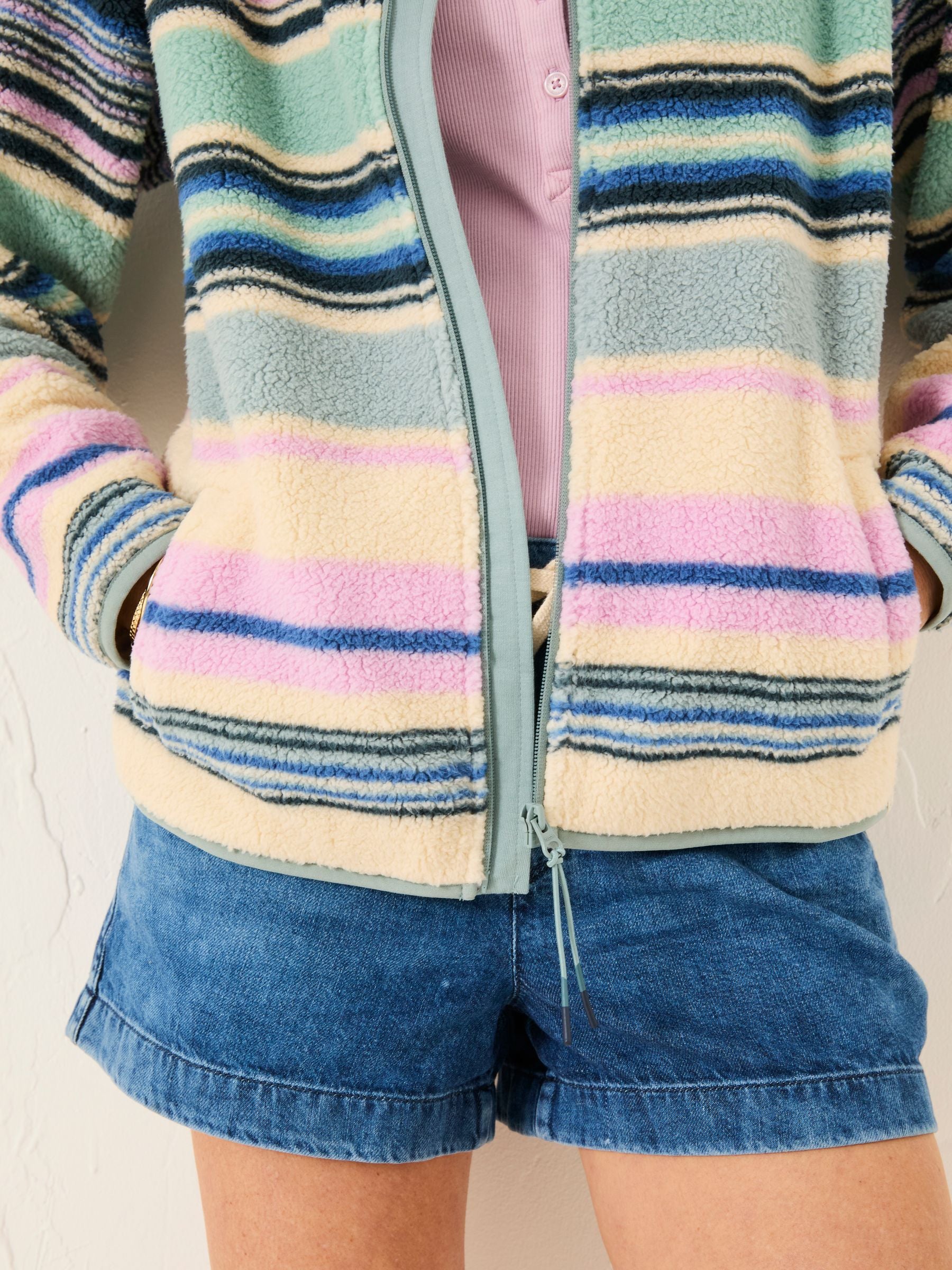 Multi Stripe Zip Through Fleece