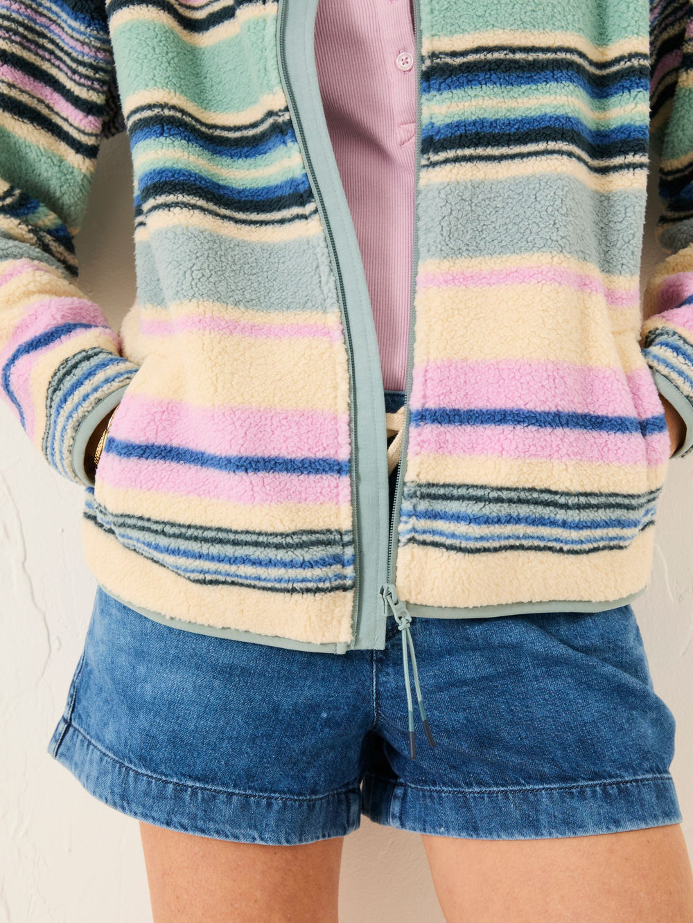 Multi Stripe Zip Through Fleece