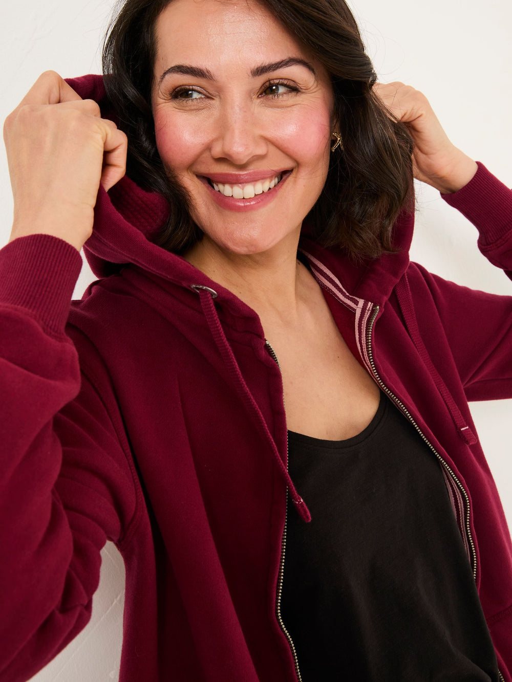 Amy Burgundy Red Zip Through Hoodie