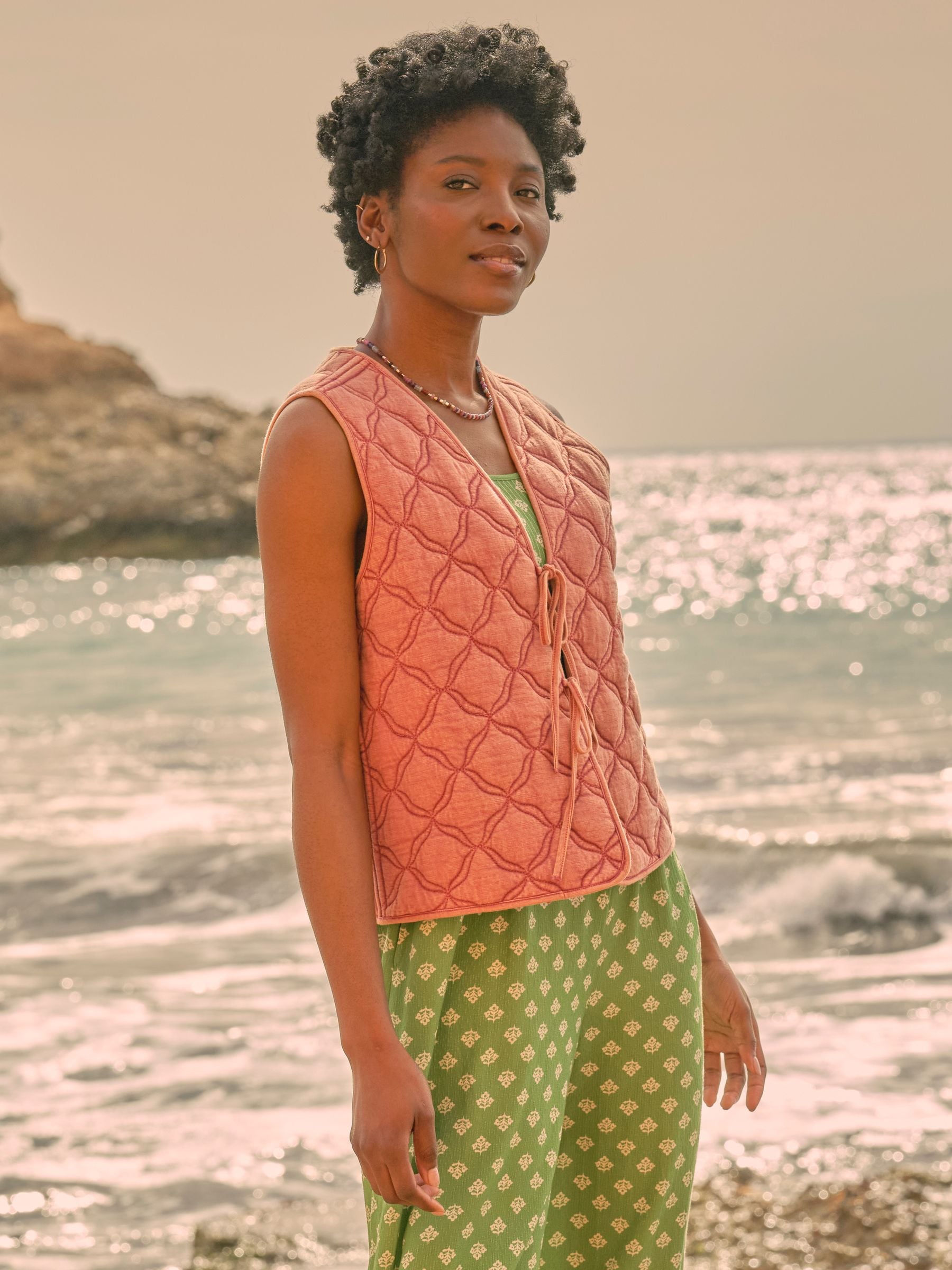 Rose Pink Quilted Tie Front Waistcoat