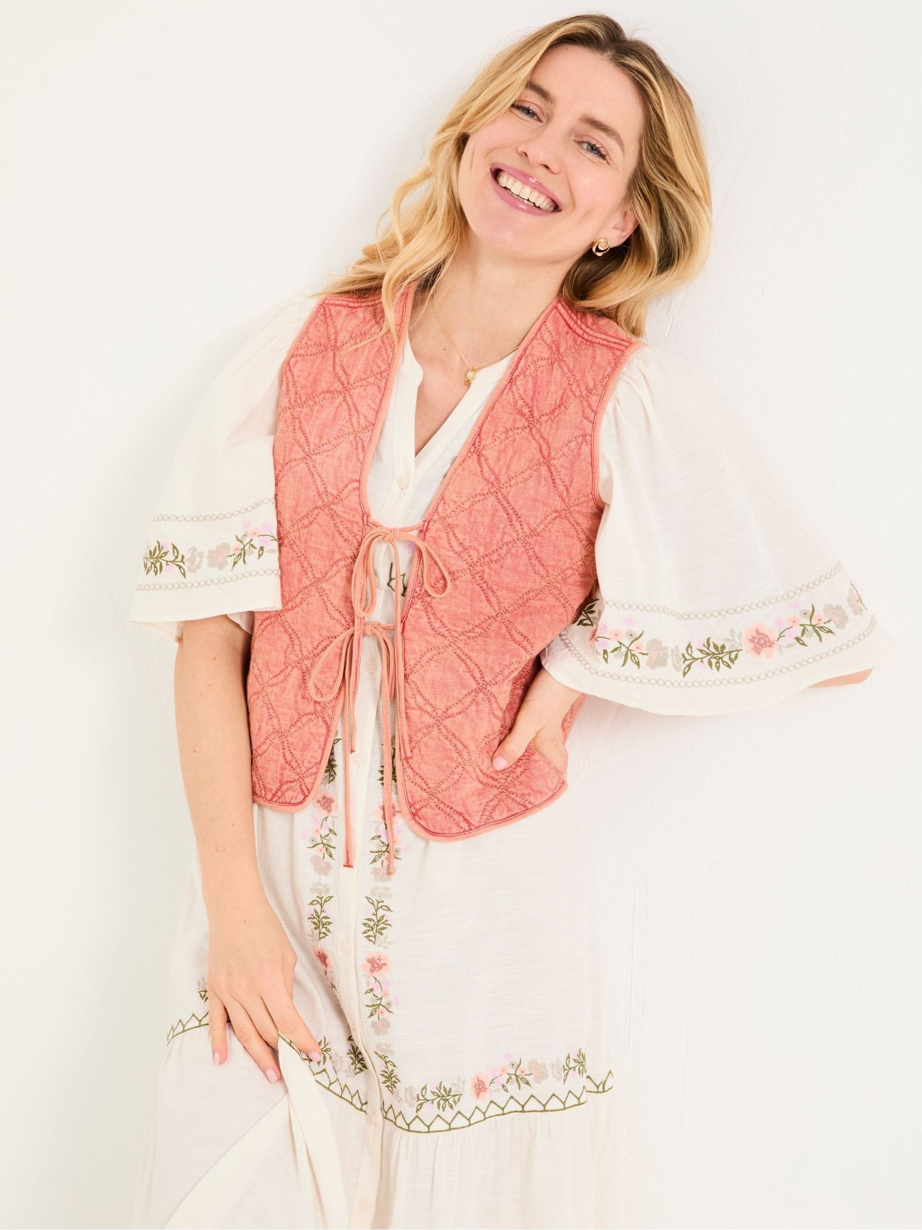 Rose Pink Quilted Tie Front Waistcoat