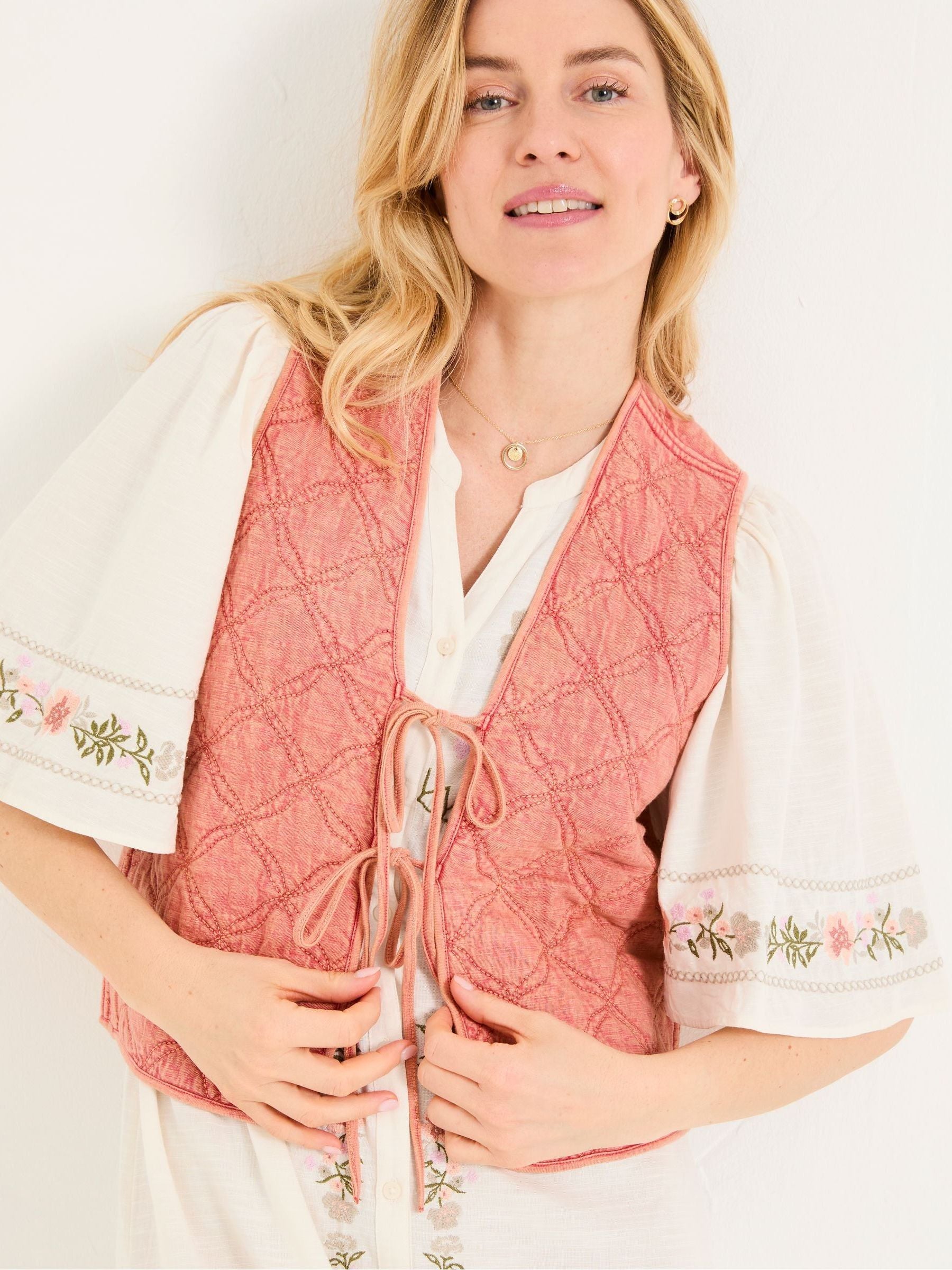 Rose Pink Quilted Tie Front Waistcoat