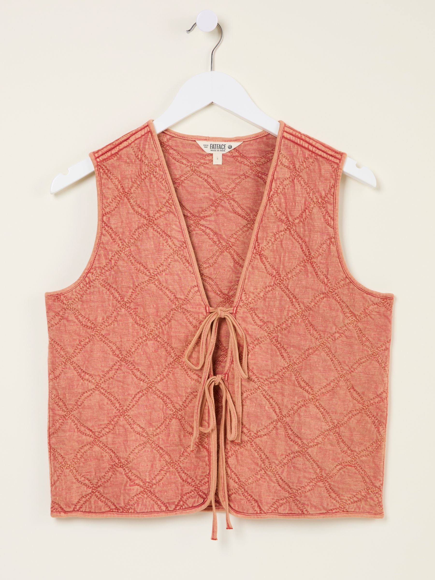 Rose Pink Quilted Tie Front Waistcoat