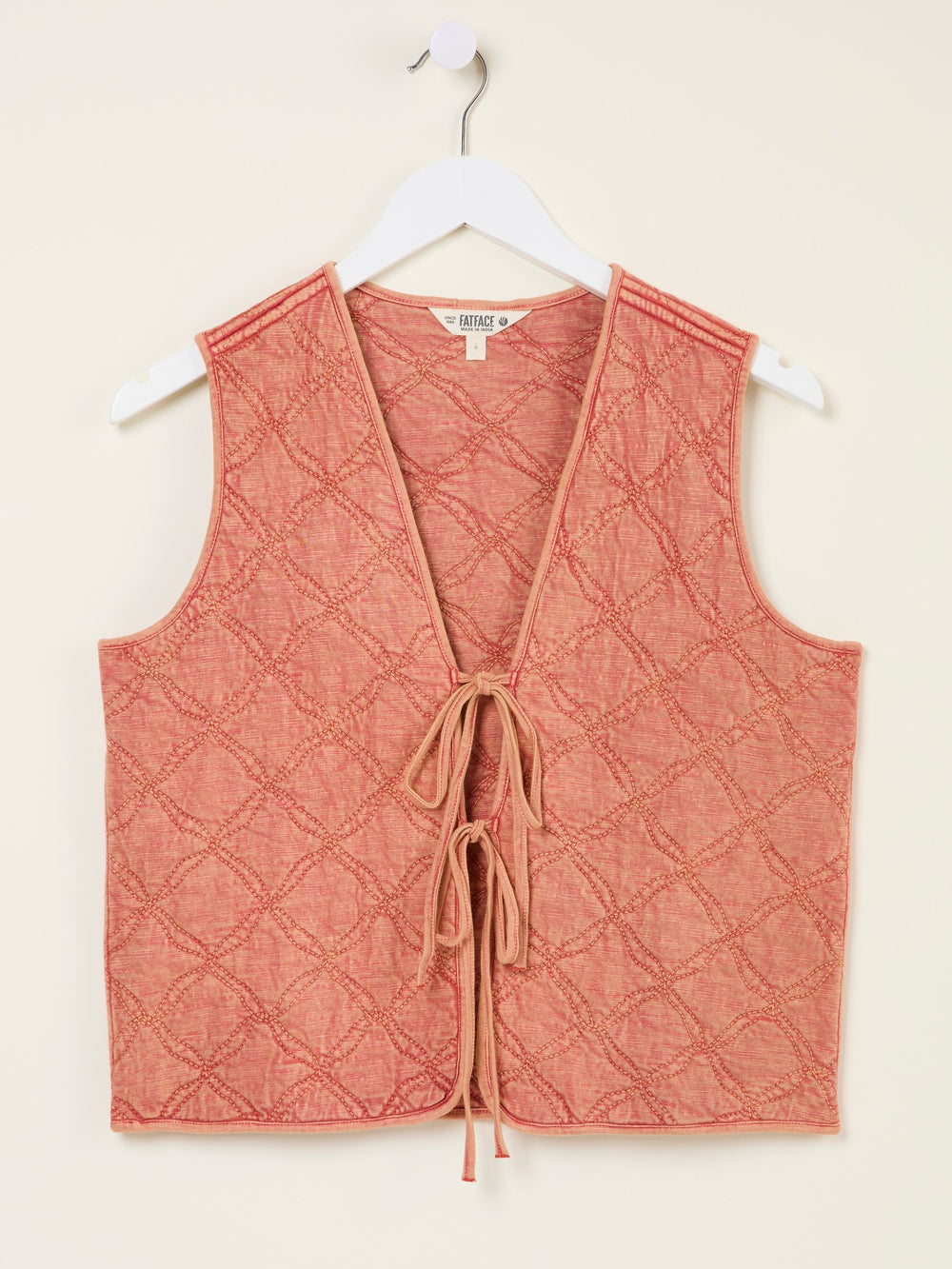 Rose Pink Quilted Tie Front Waistcoat