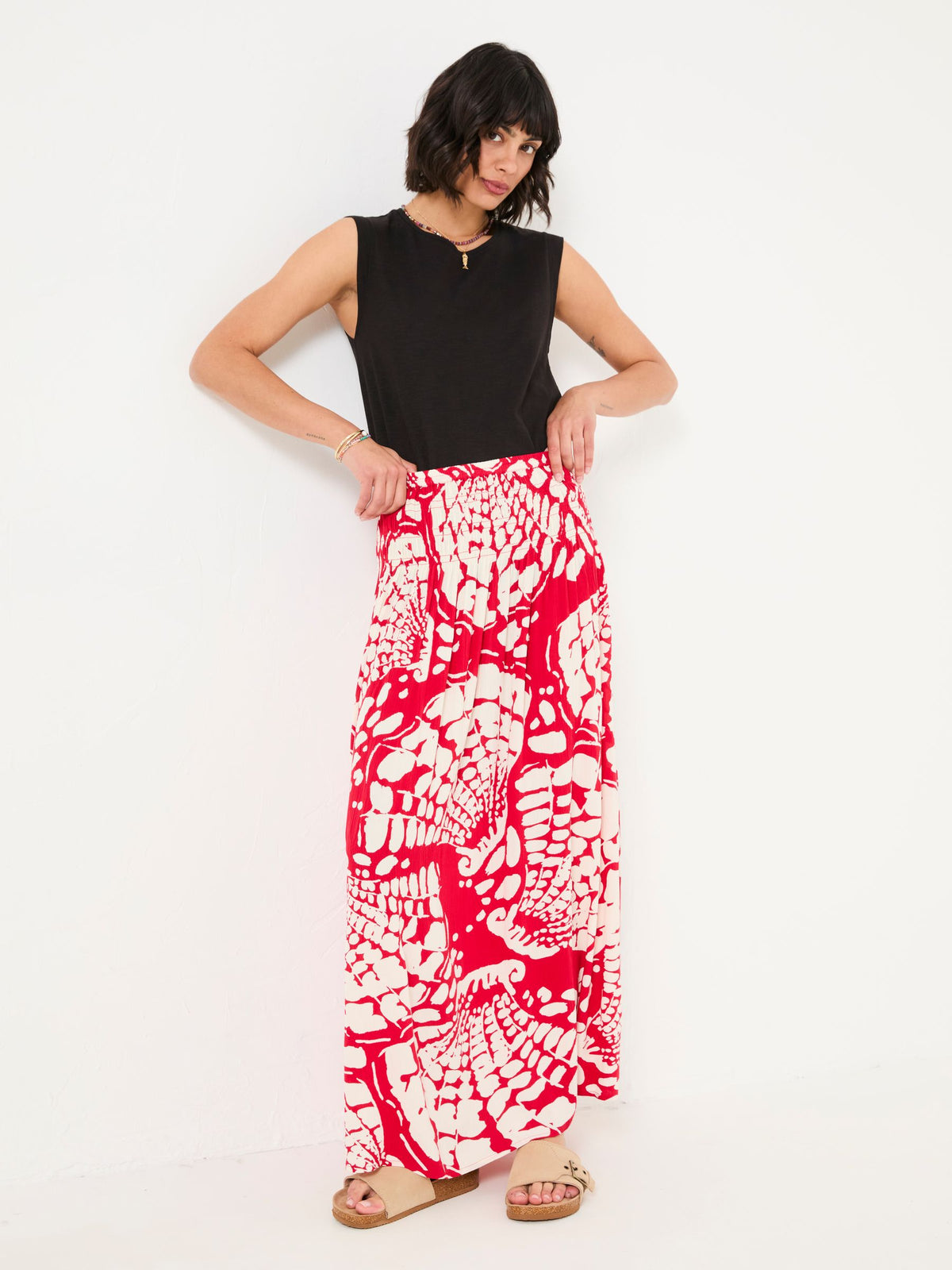 Mary Red Mono Shells Midi Skirt