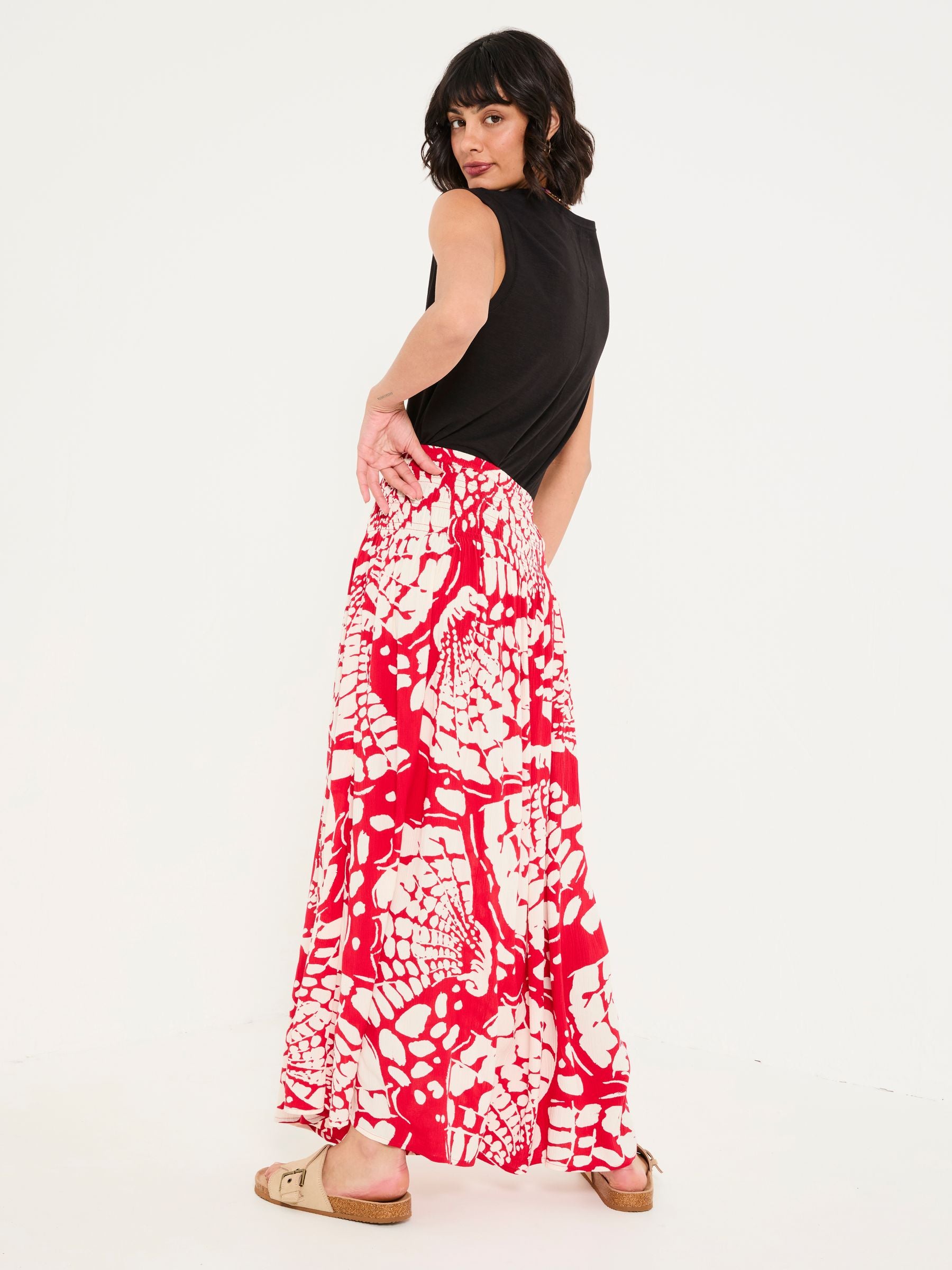 Mary Red Mono Shells Midi Skirt
