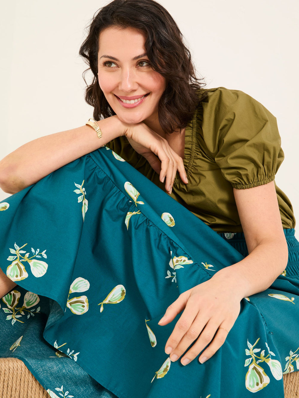 Ricky Teal Blue Figs Midi Skirt