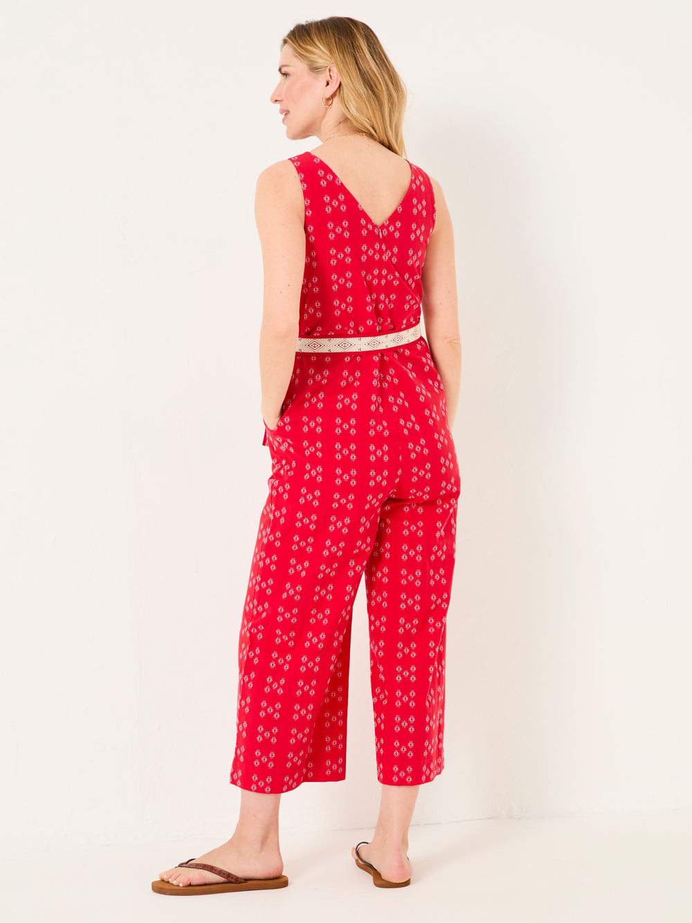 Aeran Red Jacquard Jumpsuit