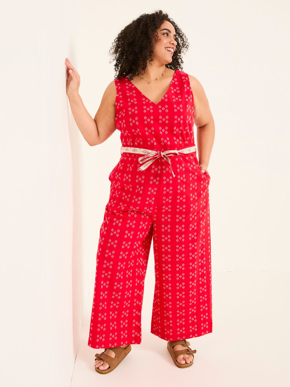 Aeran Red Jacquard Jumpsuit