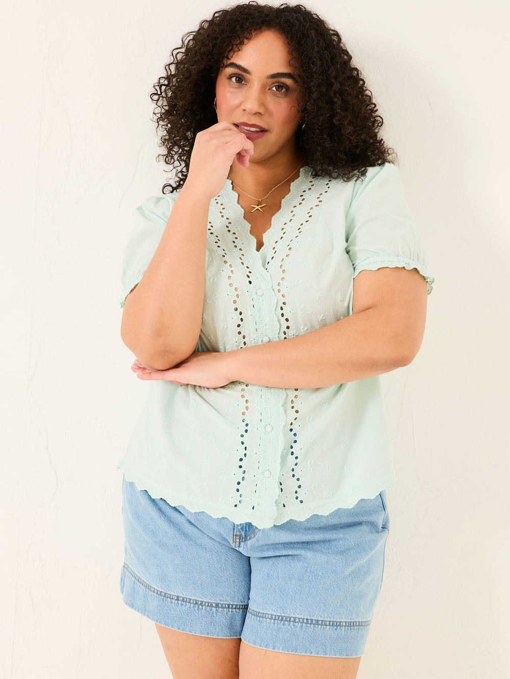 Aguste Mint Green Broderie Blouse