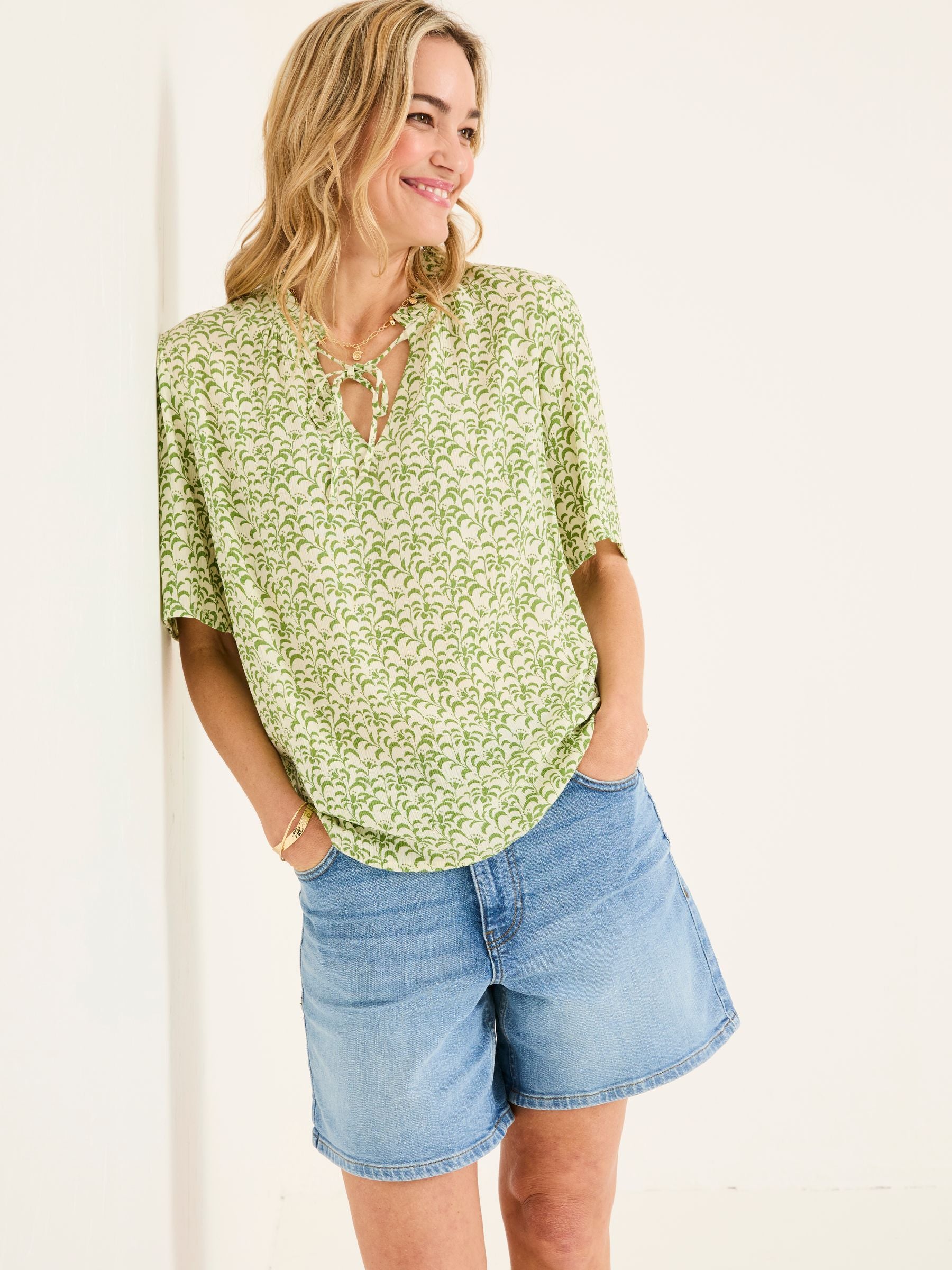 Airee Mid Green Woodblock Blouse