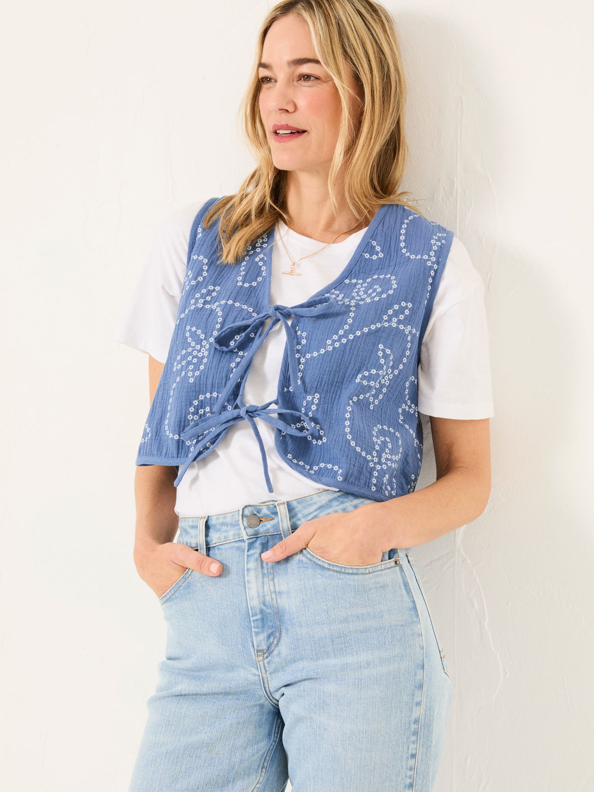 Beth Indigo Blue Printed Waistcoat