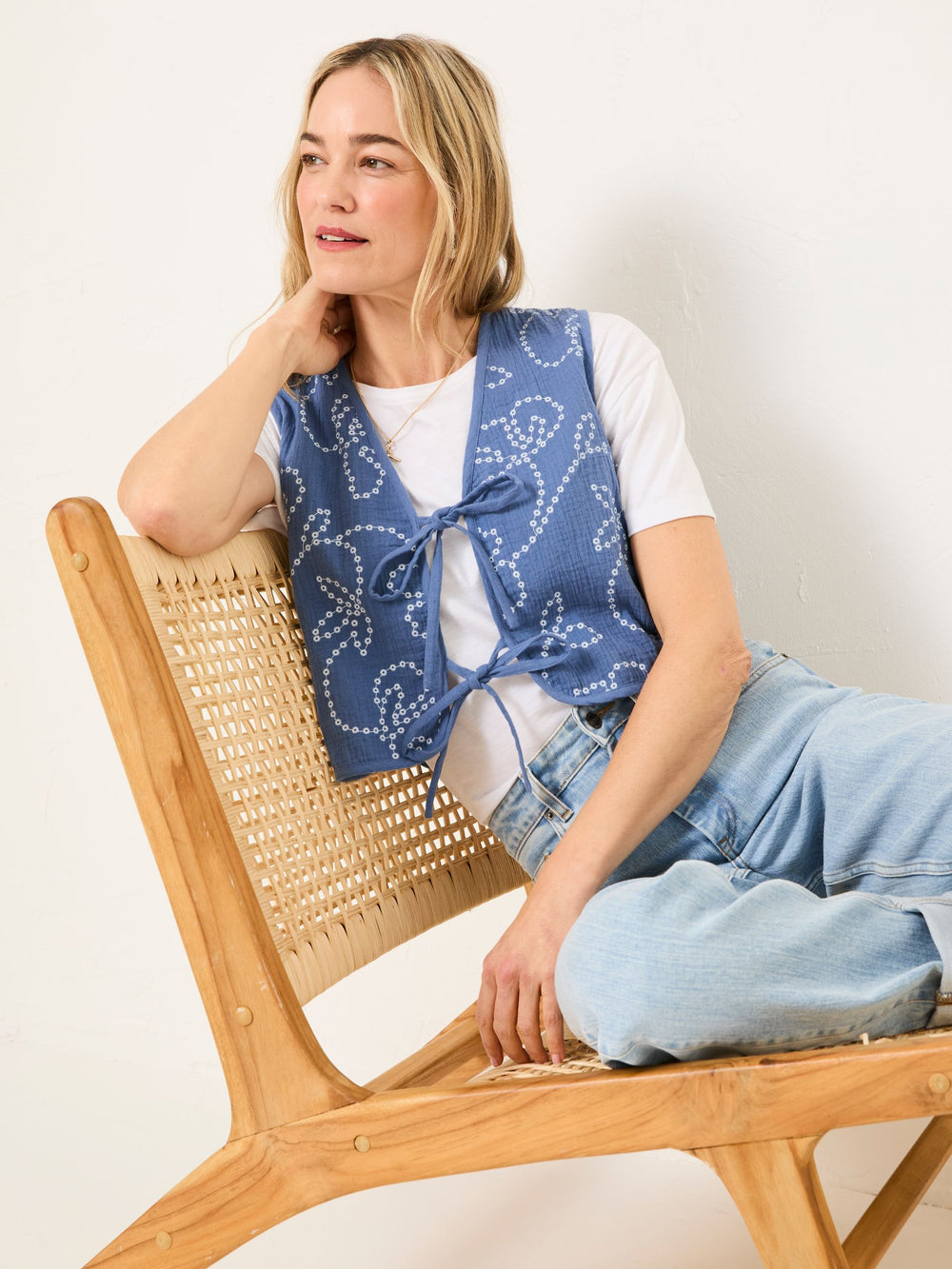 Beth Indigo Blue Printed Waistcoat