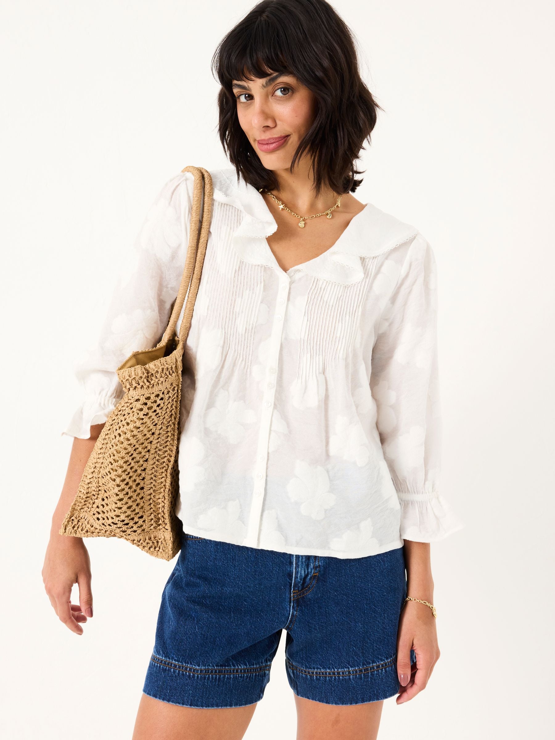 Emery White Jacquard Blouse