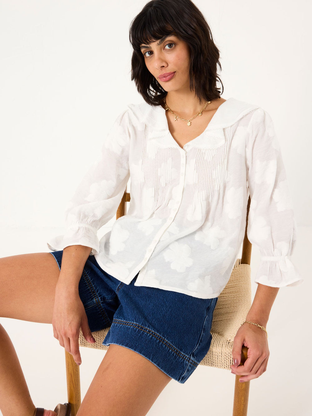 Emery White Jacquard Blouse